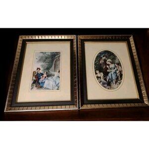 Nicholas Lancret Lithograph Framed Art Prints Vtg France Renaissance Pair READ